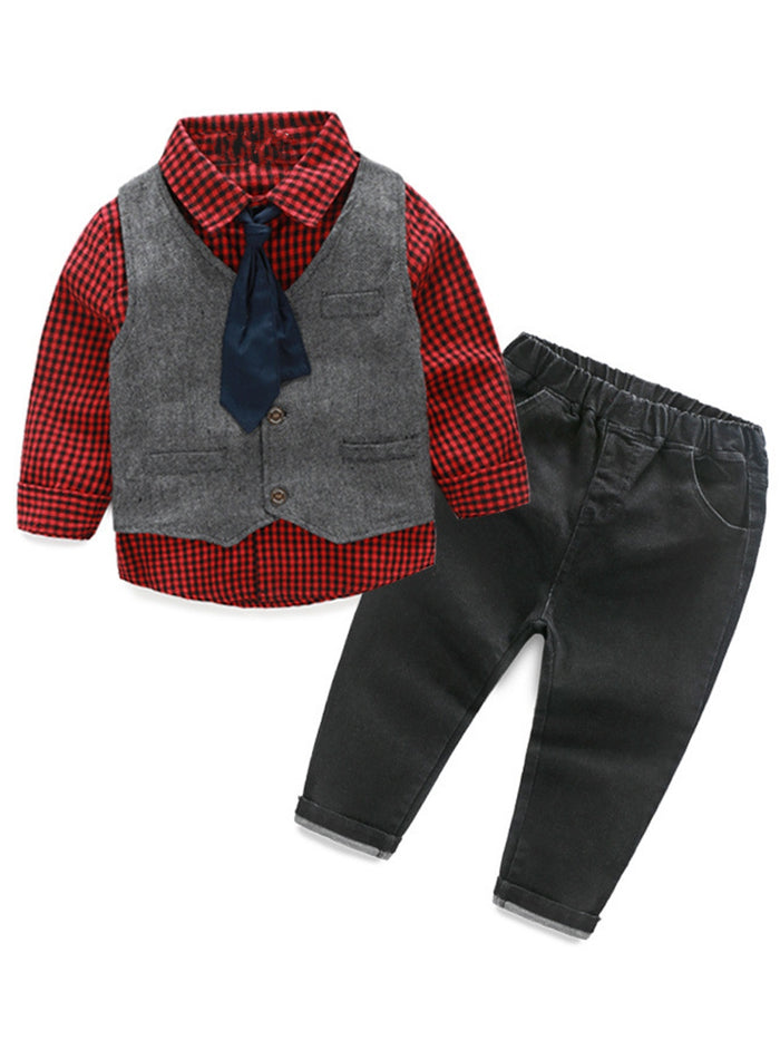 Charcoal Grey Boy's Vest Made to Order Wedding Ring Bearer Waistcoat 3 Pockets 3 Buttons