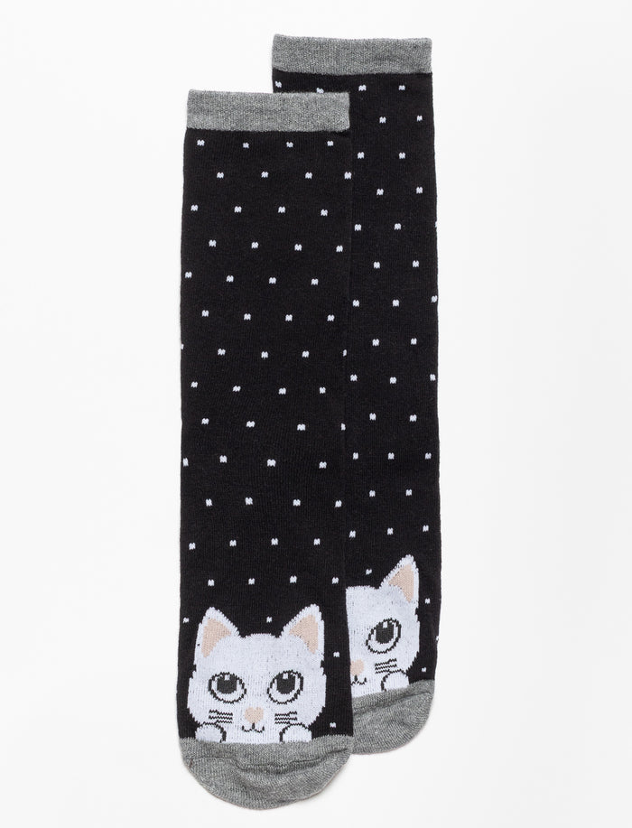 Chaussettes mi-mollet à imprimé chat