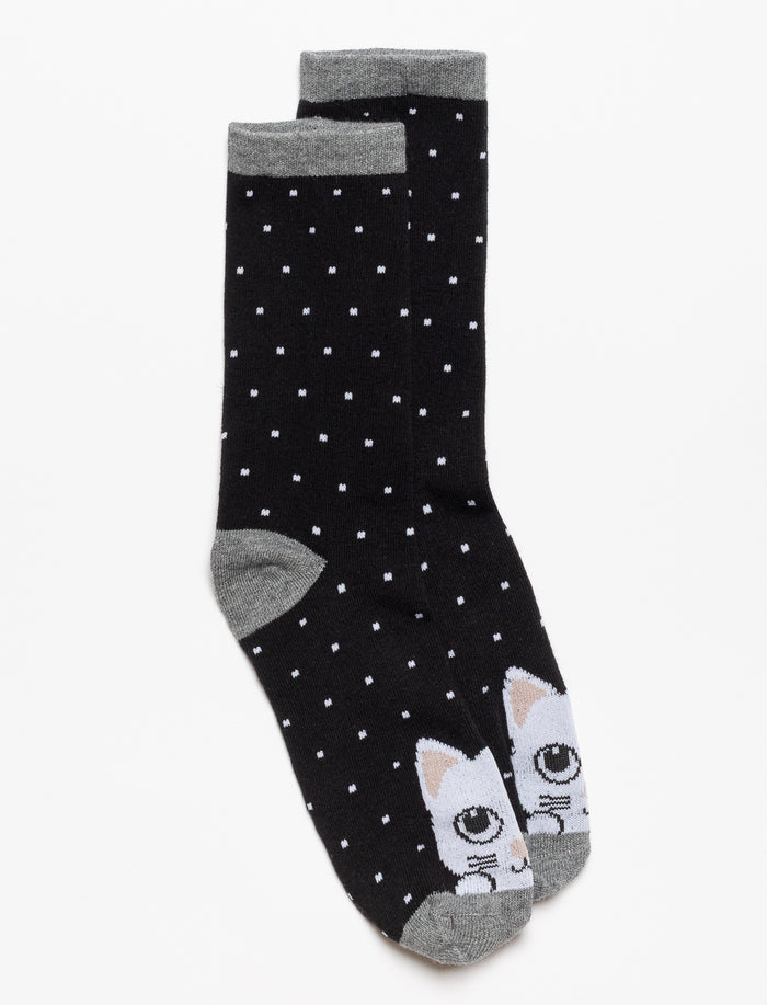 Chaussettes mi-mollet à imprimé chat