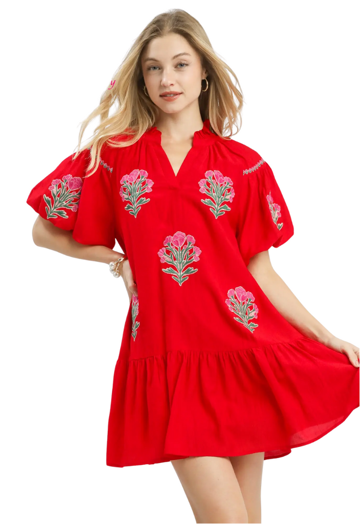 Cherry Blossom Embroidered Swing Dress
