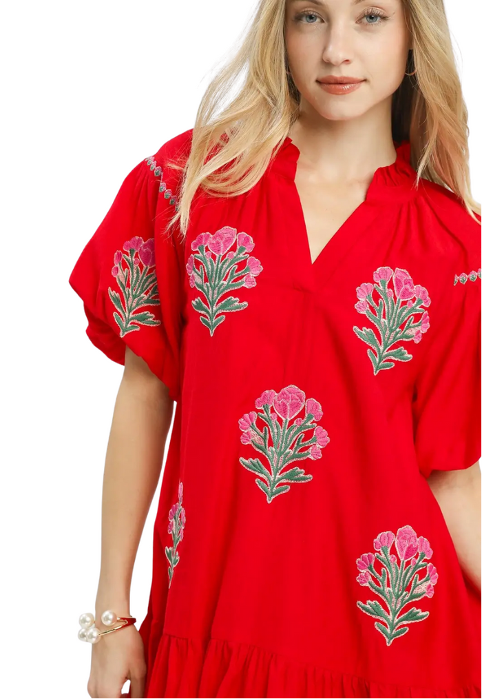 Cherry Blossom Embroidered Swing Dress