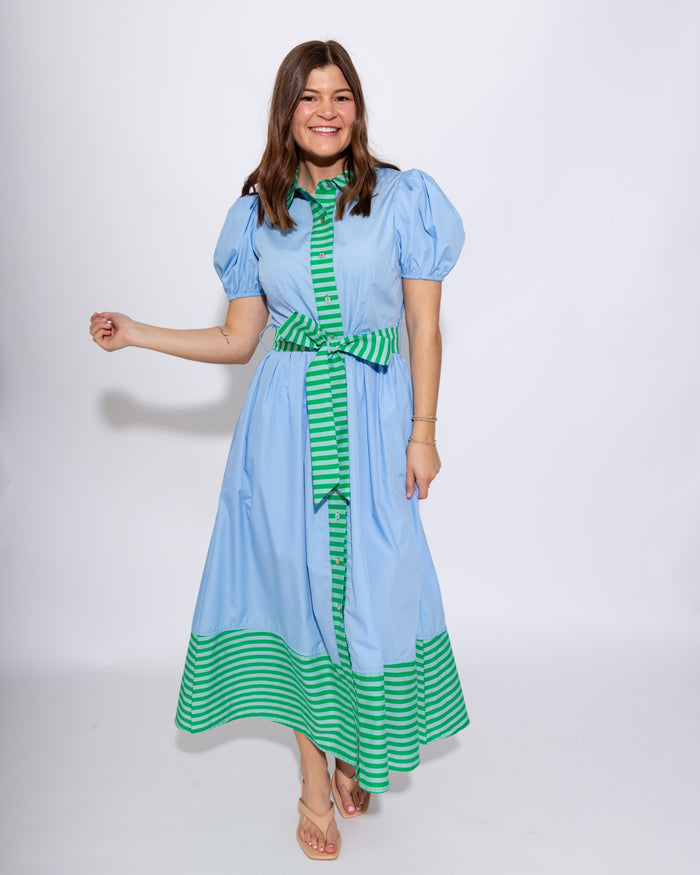 Chic Contrast Collared Midi Dress in Blue