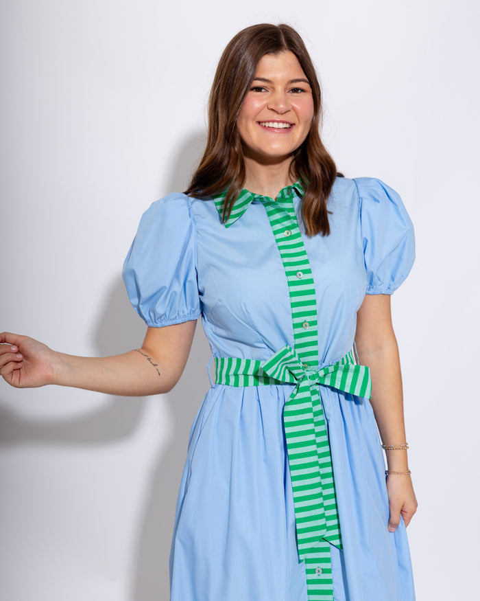 Chic Contrast Collared Midi Dress in Blue