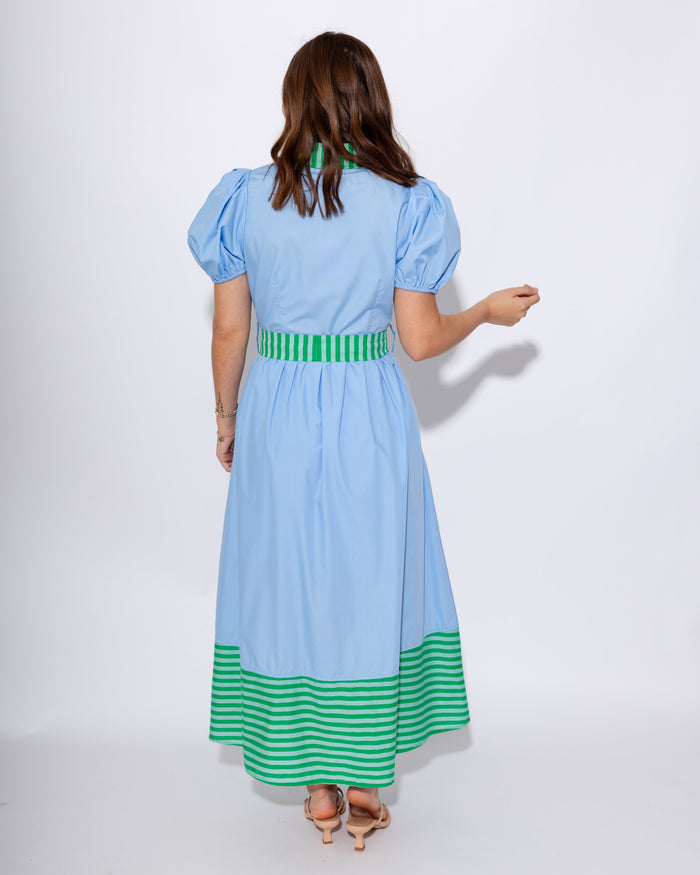 Chic Contrast Collared Midi Dress in Blue