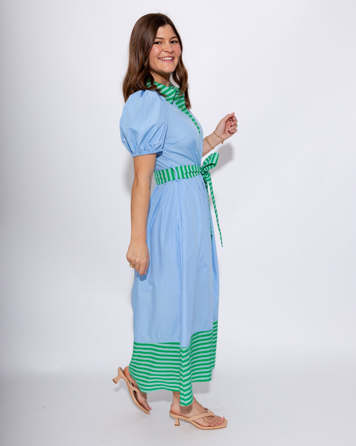 Chic Contrast Collared Midi Dress in Blue