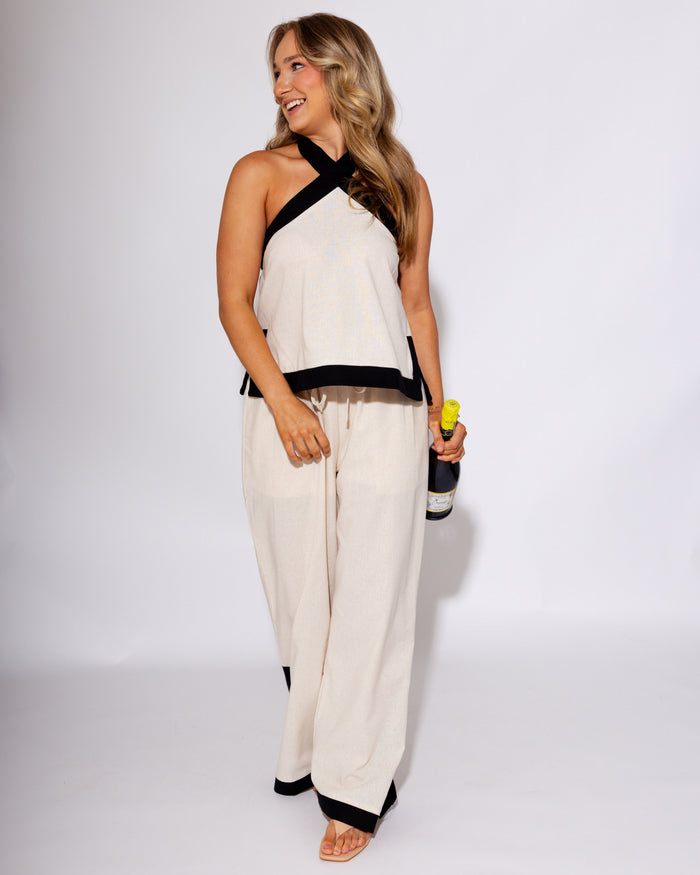 Chic Contrast Halter Top & Pant Set