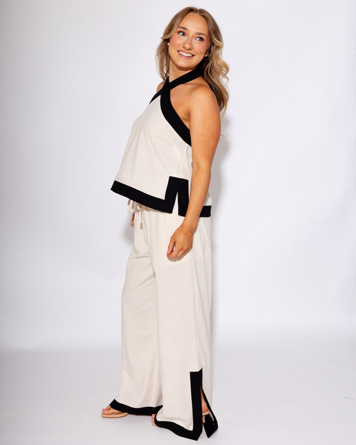 Chic Contrast Halter Top & Pant Set