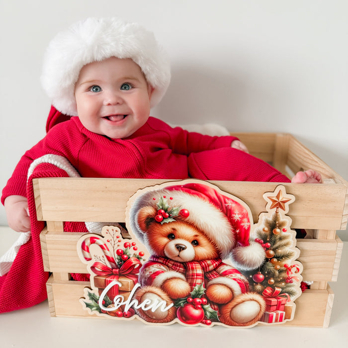 CHRISTMAS BEAR CRATE PLAQUE | Personalised