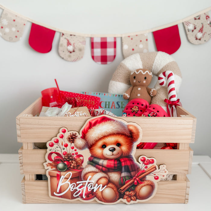 CHRISTMAS BEAR CRATE PLAQUE | Personalised