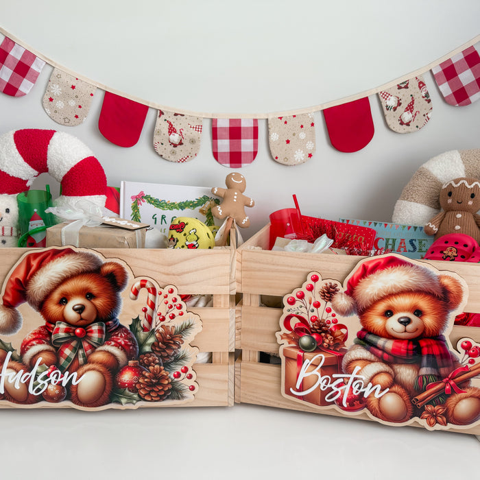 CHRISTMAS BEAR CRATE PLAQUE | Personalised