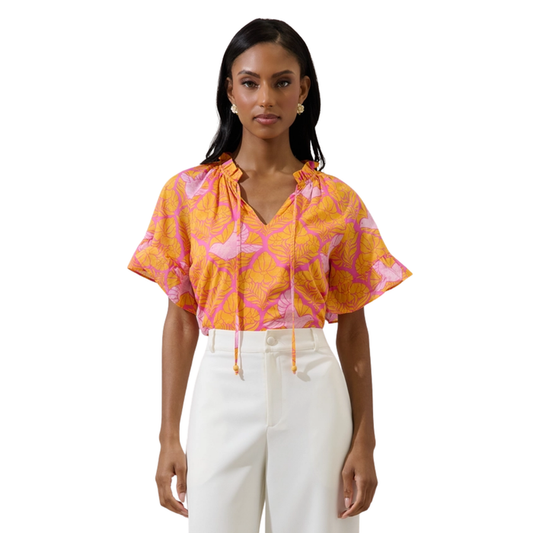Citrus Bloom Flutter Sleeve Top