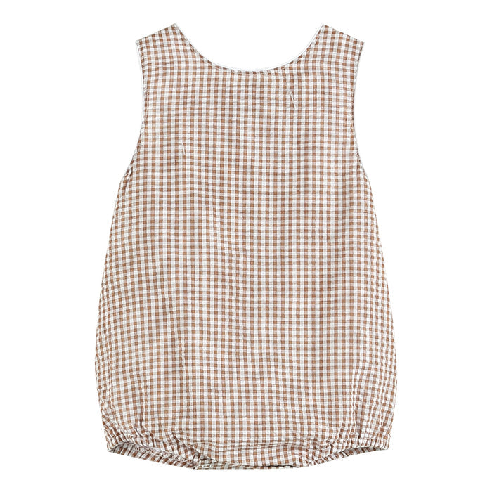 Classic Brown Gingham Bubble Romper - Lil Cactus