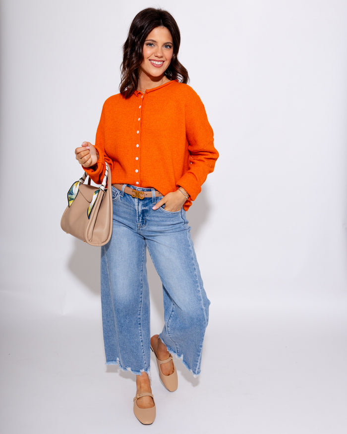 Classic Button Up Cardigan in Orange