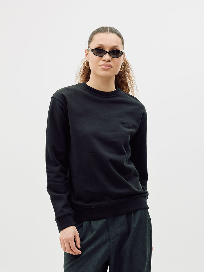 Classic Crewneck, Women - Embroidered Logo - Black