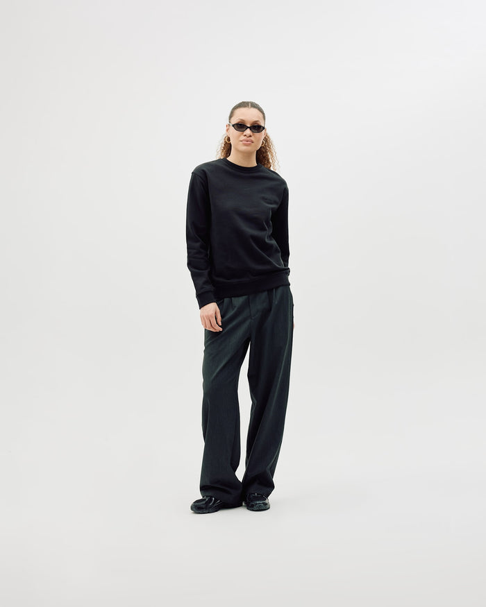 Classic Crewneck, Women - Embroidered Logo - Black