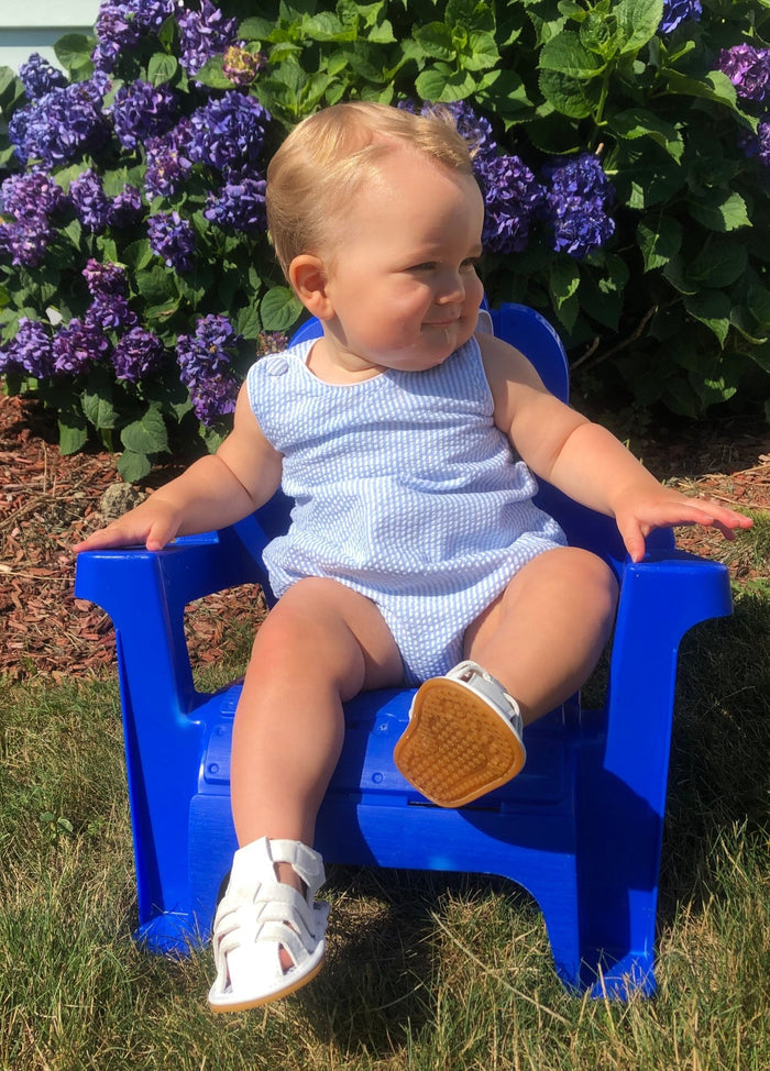 Classic Light Blue Seersucker Bubble Romper - Lil Cactus