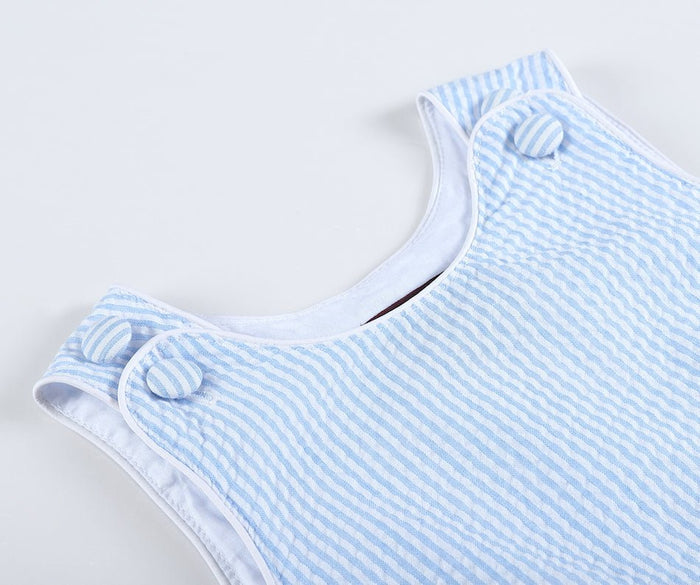 Classic Light Blue Seersucker Bubble Romper - Lil Cactus