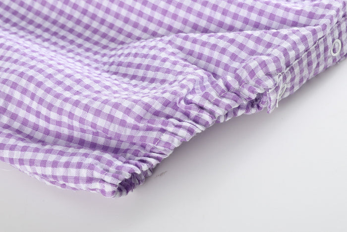 Classic Purple Gingham Bubble Romper - Lil Cactus
