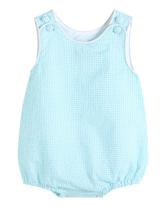 Classic Turquoise Seersucker Bubble Romper - Lil Cactus