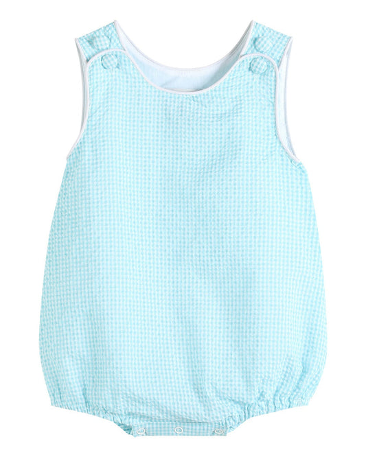 Classic Turquoise Seersucker Bubble Romper - Lil Cactus