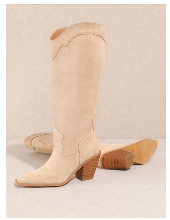 Classy Western Knee High Boots in Beige