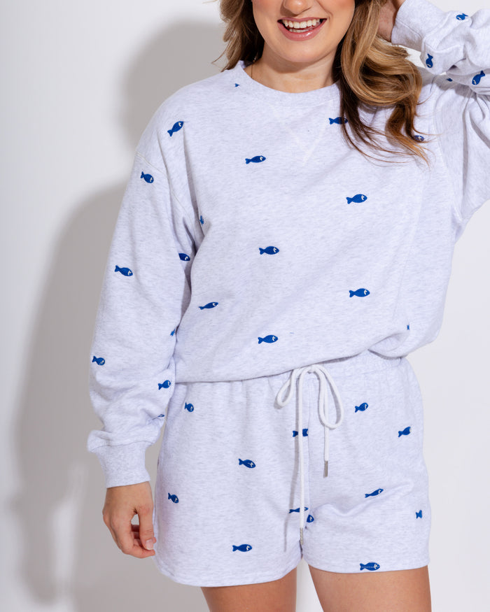 Coastal Fish Embroidered Lounge Set