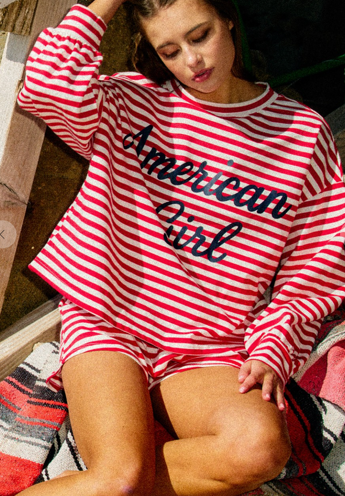 Coastal Stripe Comfy Knit Top & Shorts Set