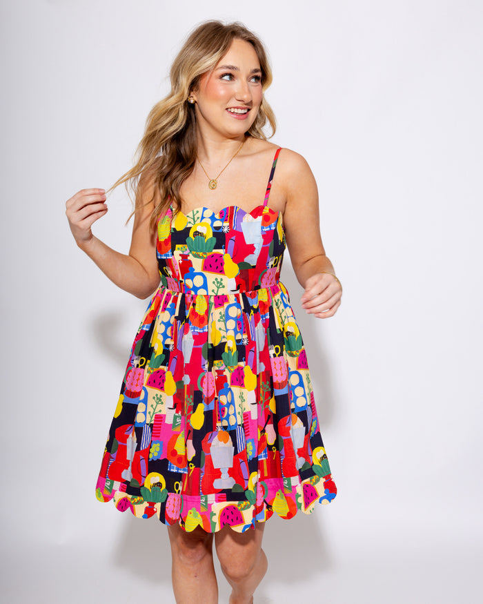 Color Pop Abstract Scallop Mini Dress
