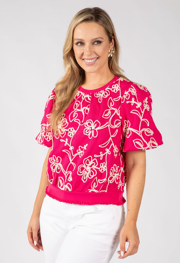 Contrast Floral Embroidered Top
