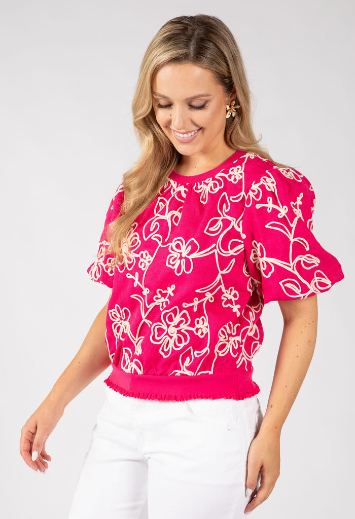 Contrast Floral Embroidered Top
