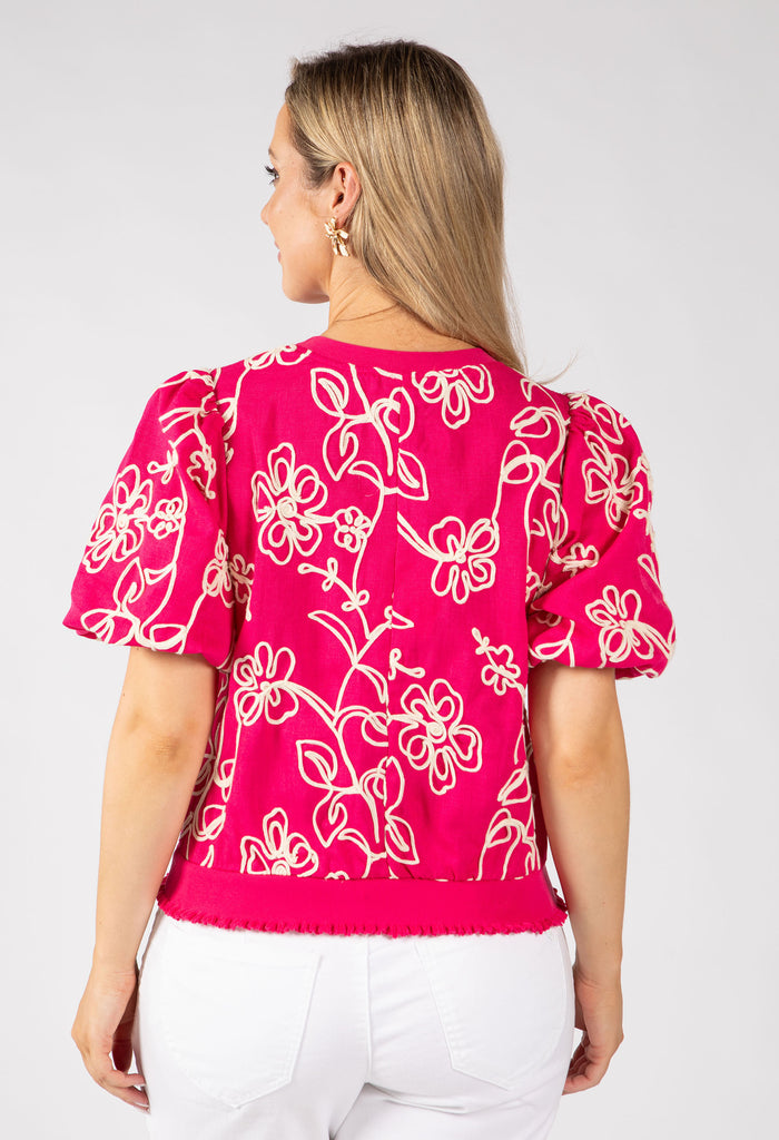 Contrast Floral Embroidered Top