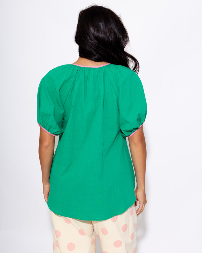 Contrast Trim Puff Sleeve Top