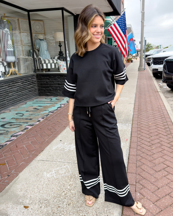 Contrast Trim Top & Pants in Black