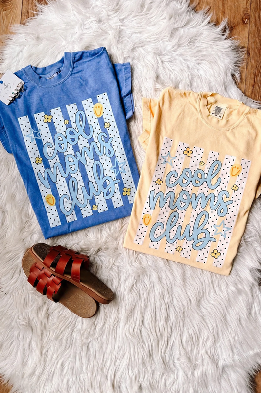 Cool Moms Club Polka Dots & Stripes Graphic Tee - Multiple Colors