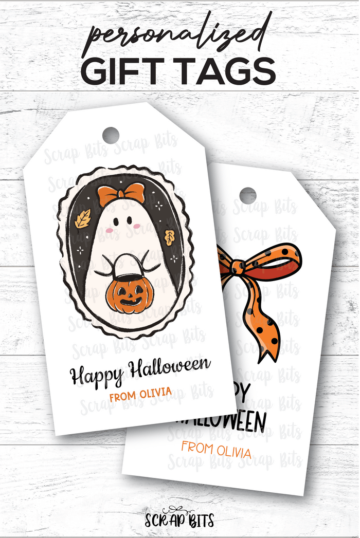 Coquette Ghost & Bow Halloween Gift Tag Set - Scrap Bits