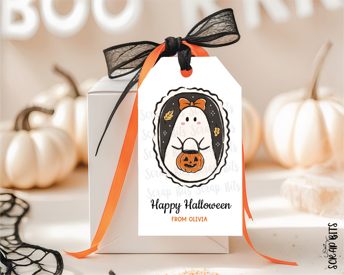 Coquette Ghost & Bow Halloween Gift Tag Set - Scrap Bits