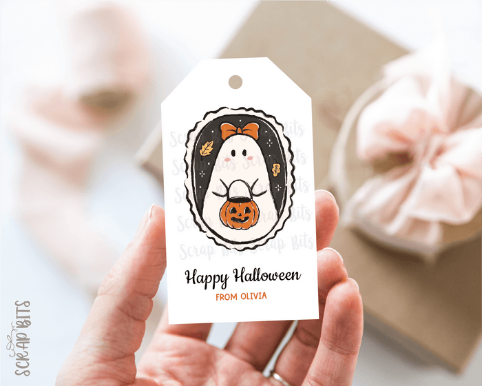 Coquette Ghost Tags . Personalized Halloween Gift Tags - Scrap Bits
