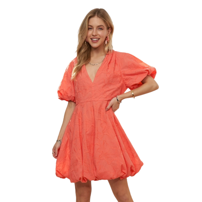 Coral Crush Bubble Mini Dress
