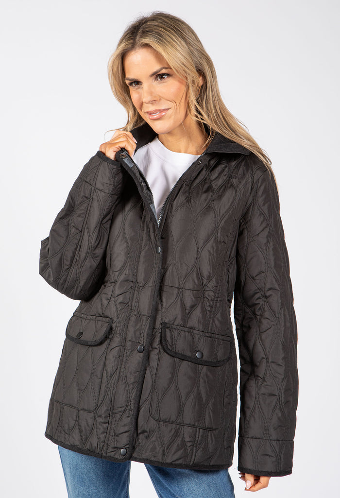 Corduroy Trim Quilted Jacket