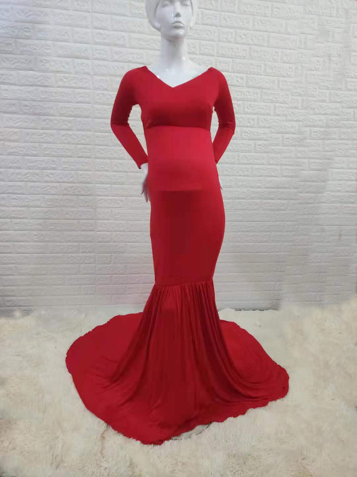 Cotton Mermaid Maternity Photography Dresses Off The Shoulder Long Sleeve 2021