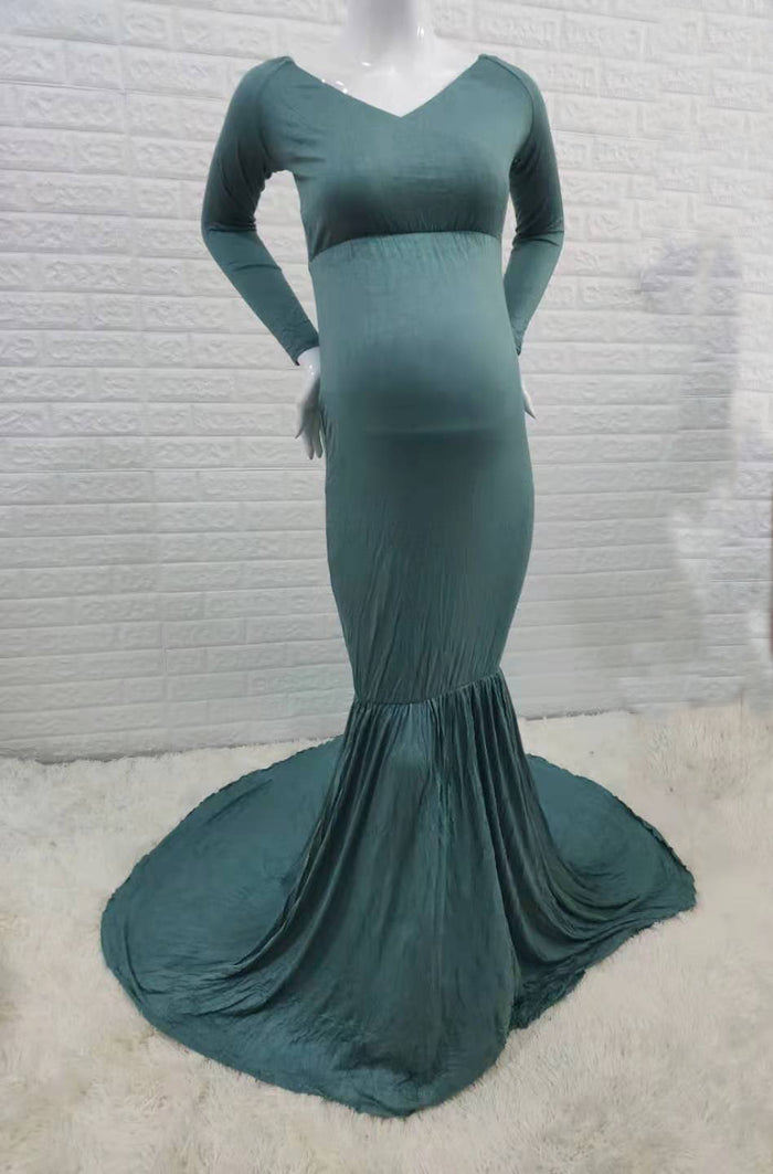 Cotton Mermaid Maternity Photography Dresses Off The Shoulder Long Sleeve 2021