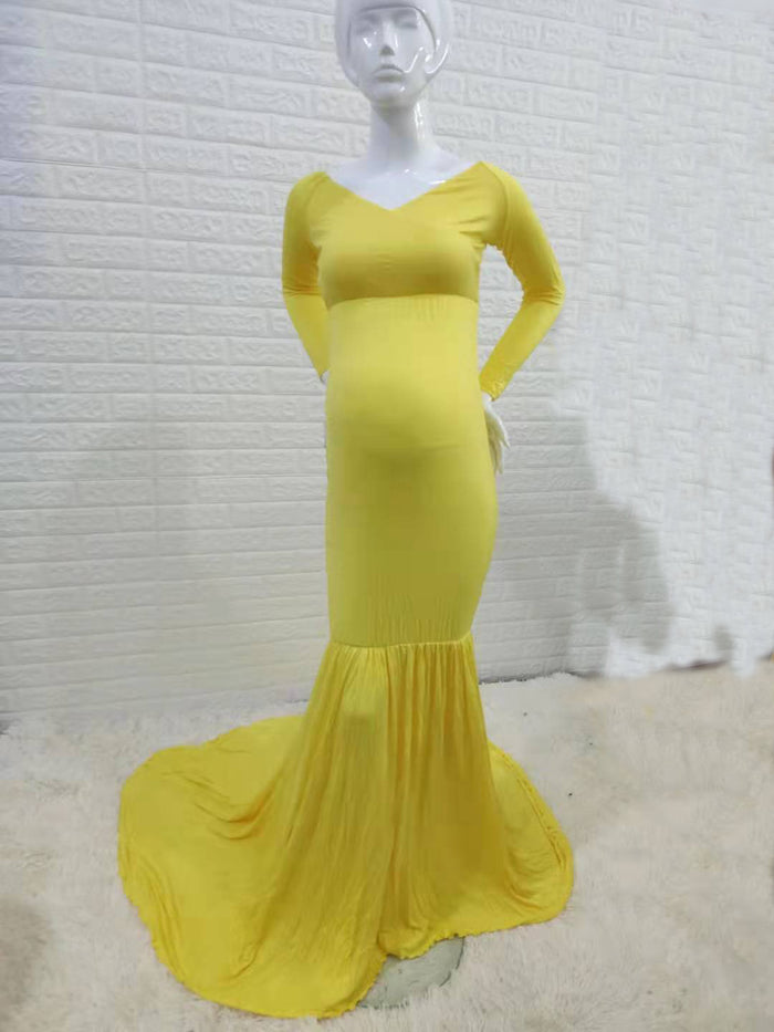 Cotton Mermaid Maternity Photography Dresses Off The Shoulder Long Sleeve 2021