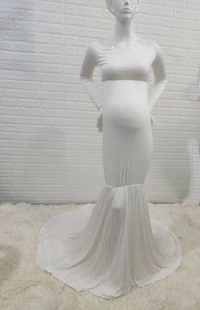 Cotton Mermaid Maternity Photography Dresses Off The Shoulder Long Sleeve 2021
