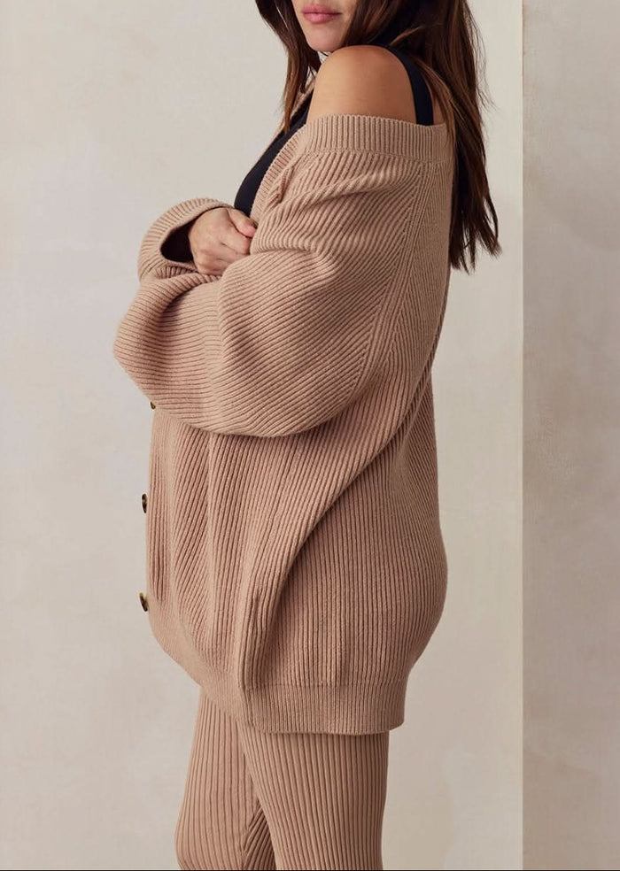 cozy knit cardigan in camel