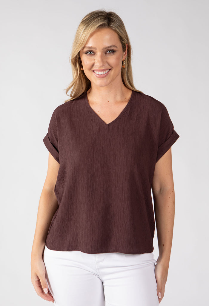 Crinkle Effect V-Neck Top