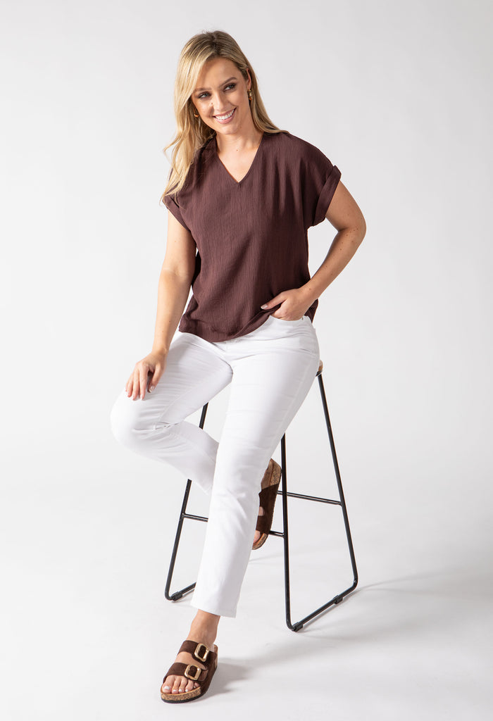 Crinkle Effect V-Neck Top