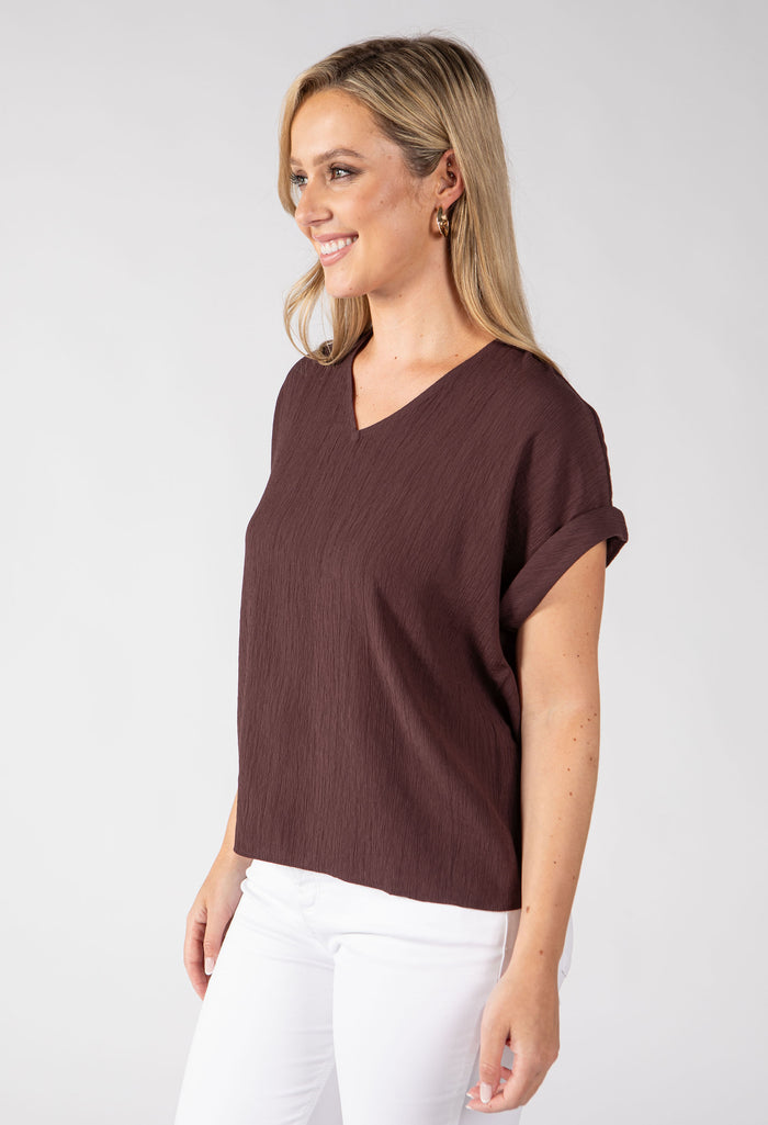 Crinkle Effect V-Neck Top
