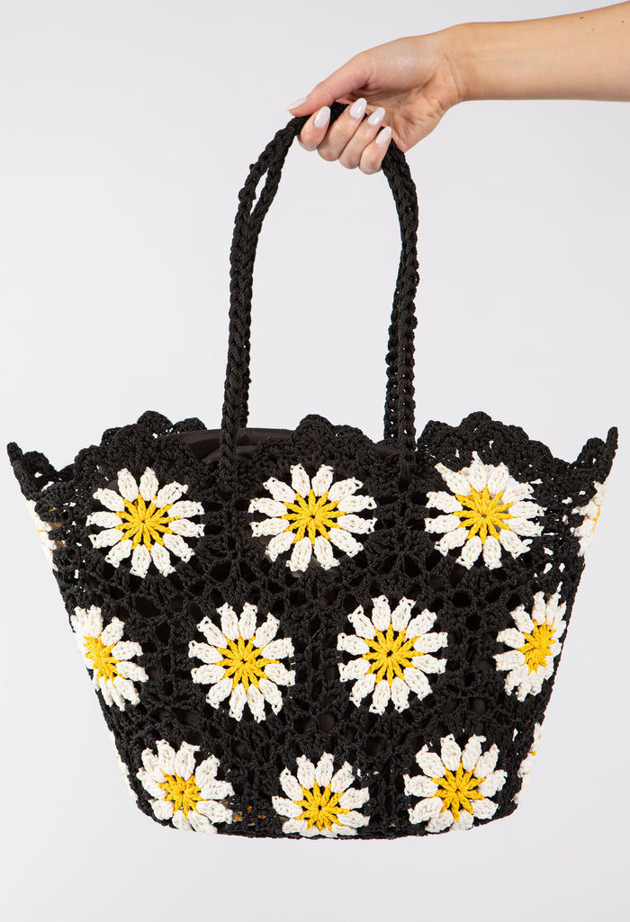 Crochet Knit Daisy Tote Bag