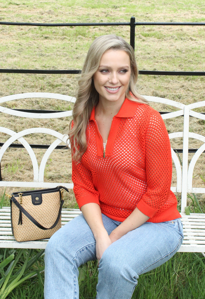Crochet Knit Polo Top