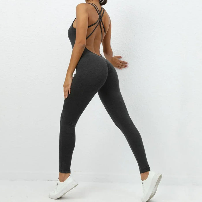 Cross-Strap Yoga Jumpsuit - Quick-Drying, Tight-Fitting Seamless Fitness Leggings for Women - Allen-Fitness